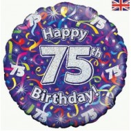 Purple Streamers 75th Birthday Balloon